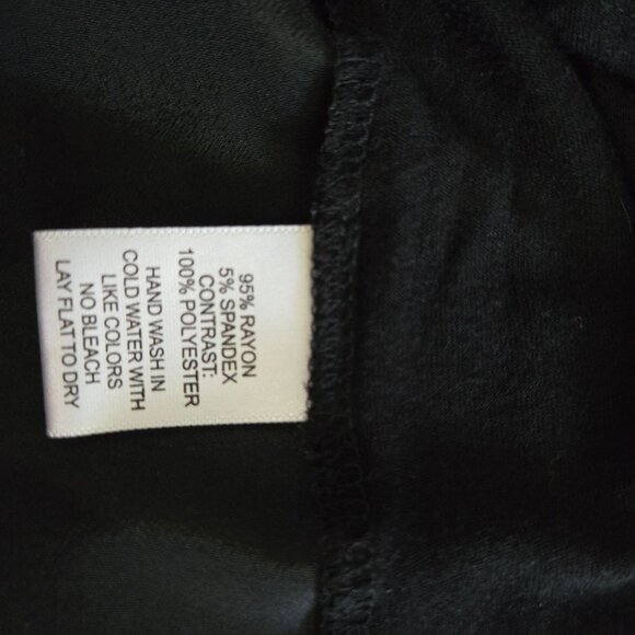 Black Mixed Media Henley Blouse w/ Satin Trim & Gold Buttons - Picture 3 of 3